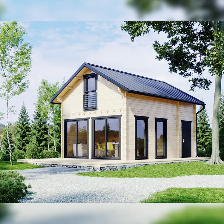 Domek z bala Jan III — 65 m² z tarasem 27 m² — model domu