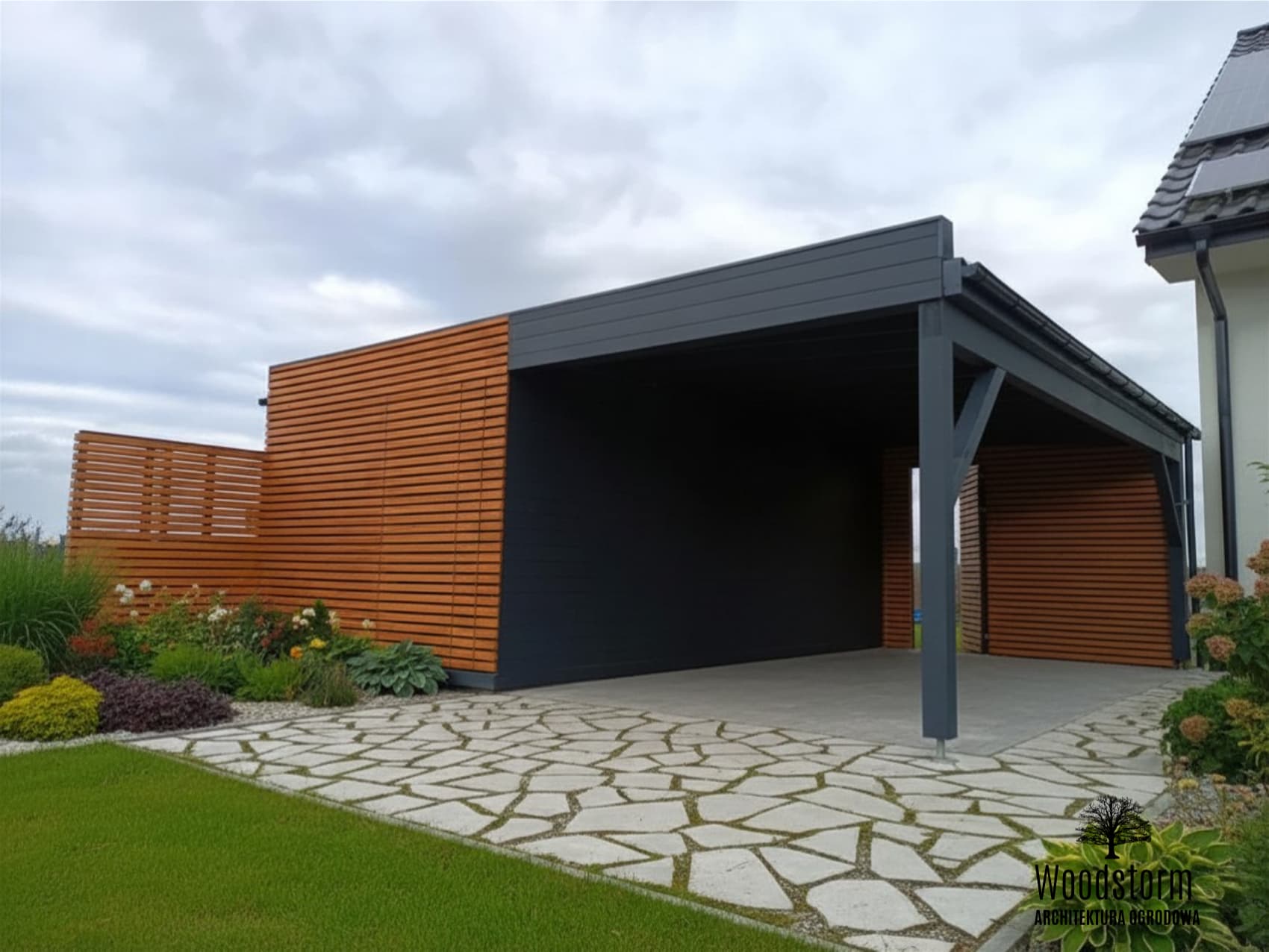 Wiata garażowa z domkiem Compact Vision — 6 × 6 m — Woodstorm